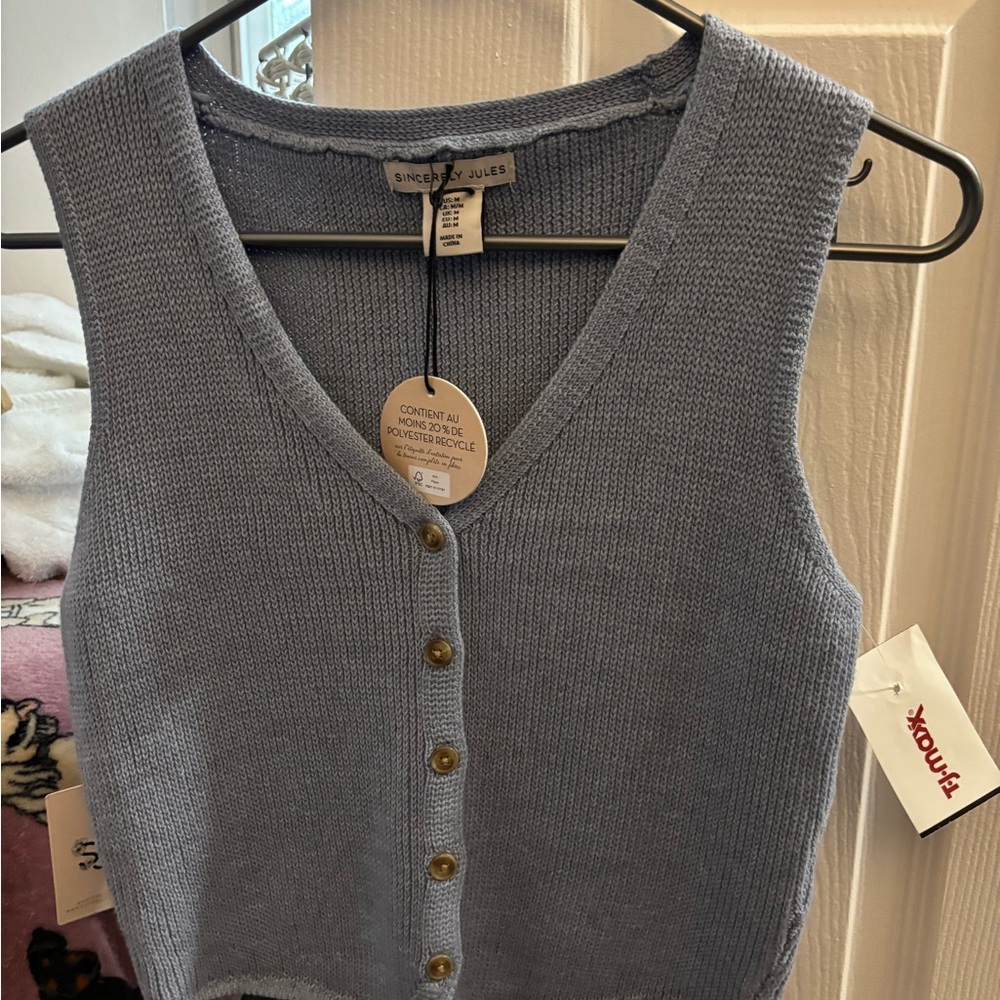 NWT M Sincerely Jules Blue/Gray Ribbed Crop Tank Top